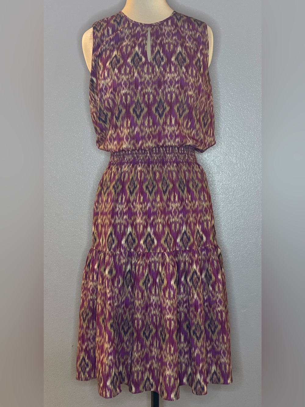 Lauren Ralph Lauren Sleeveless Purple Ikat Print Midi Dress Size Large